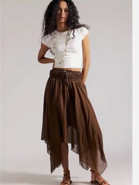 Free People Brown Asymmetrical Handkerchief Hem Maxi Skirt